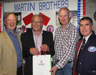 Jim Sloan, Small Herd winner of the NI British Blue Herds competition, with Judge Graham Brindley, sponsor Michael Lynch, Botanica and Harold McKee, sec of the NI club, at the awards presentation evening held at Martins’ farm Newtownards. Pic Kevin McAuley Photography/Multimedia